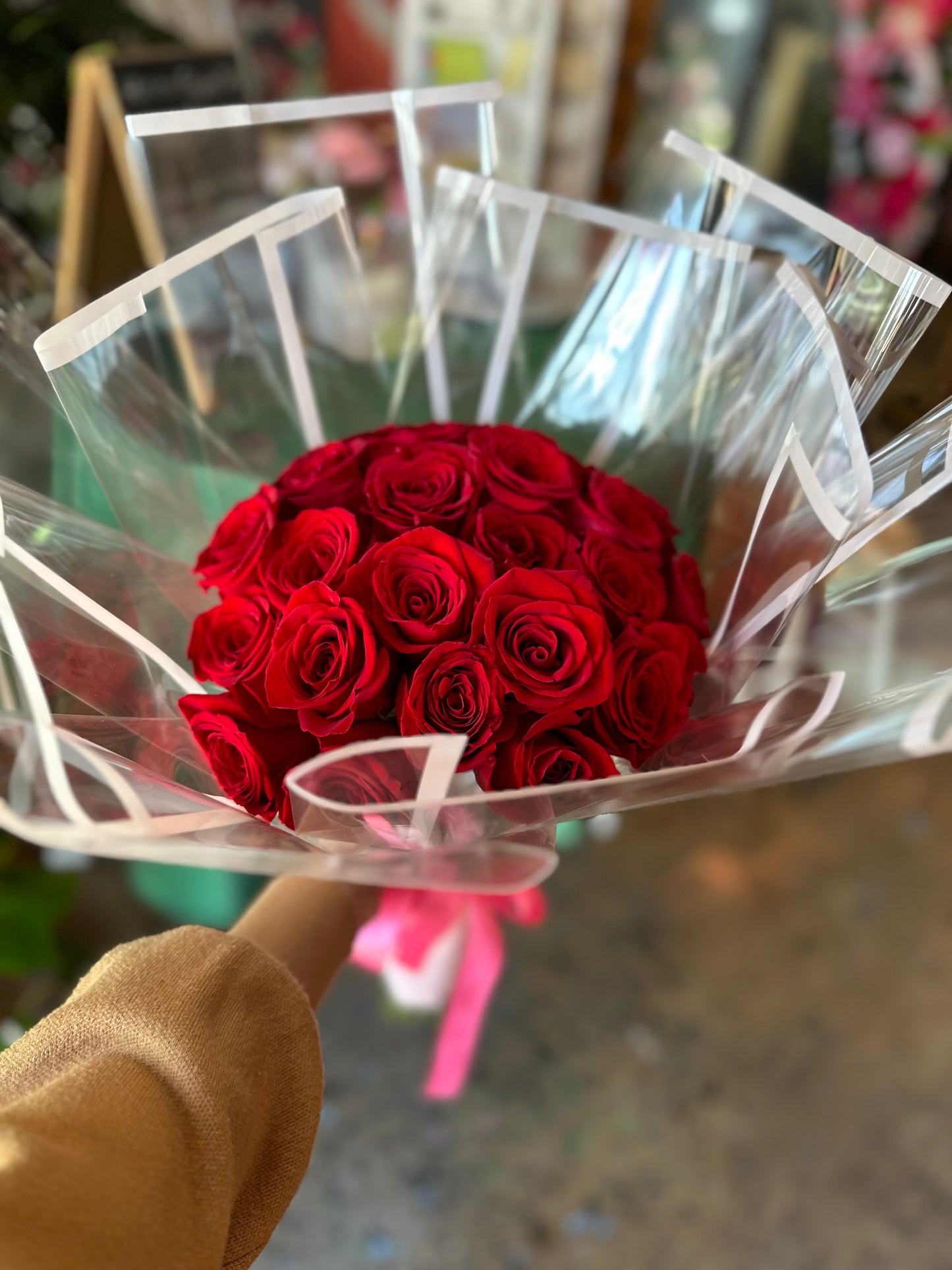 24 Red Rose bouquet w clear wrapping