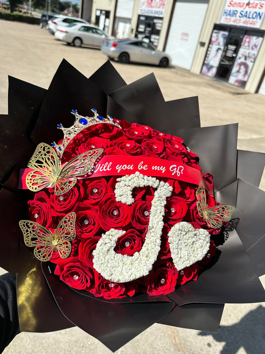 50 red roses + baby bre letter