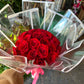 24 Red Rose bouquet w clear wrapping