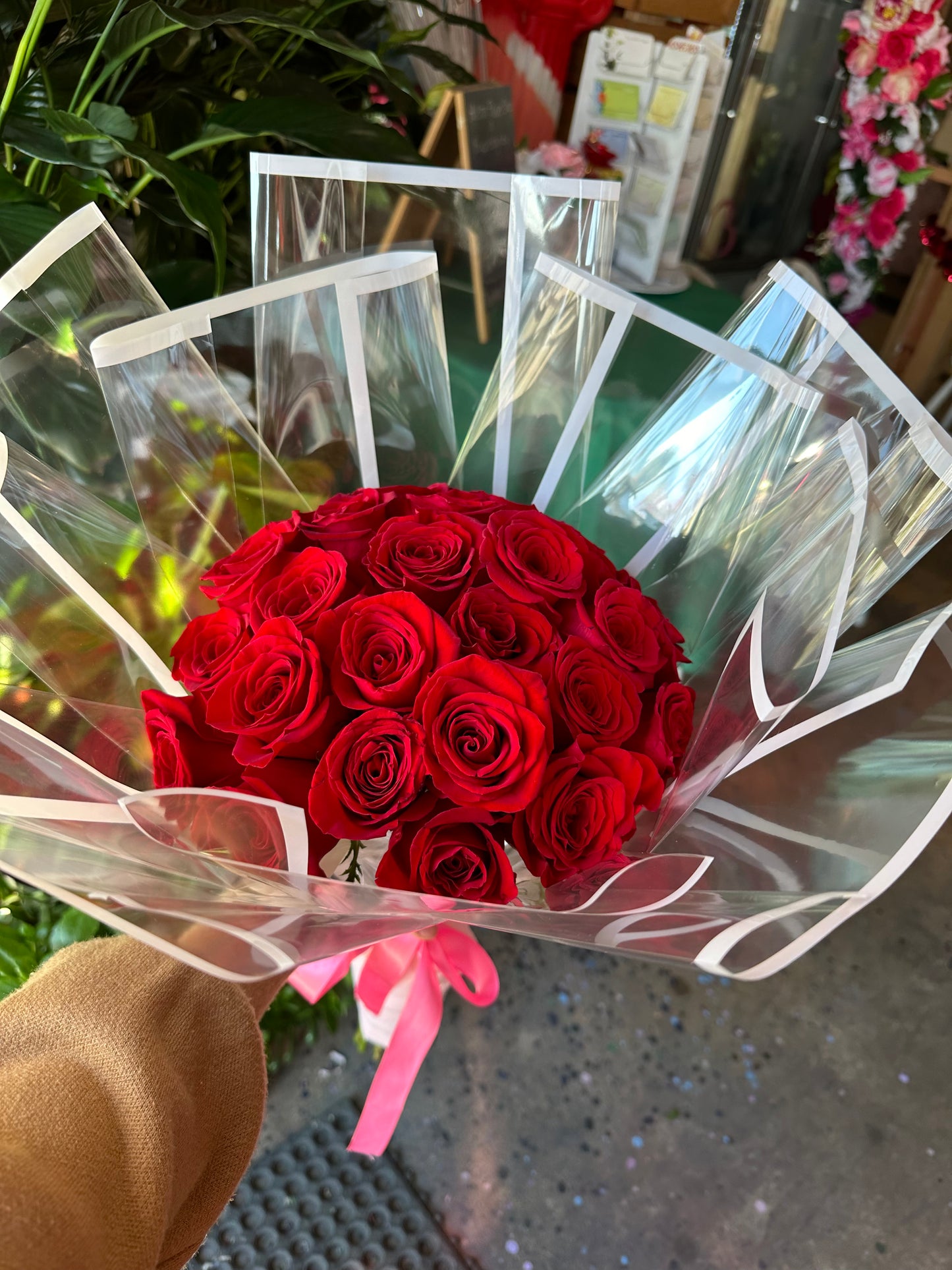 24 Red Rose bouquet w clear wrapping