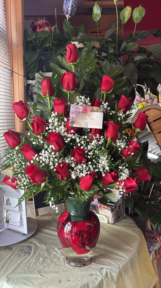 24 roses in vase arrangement