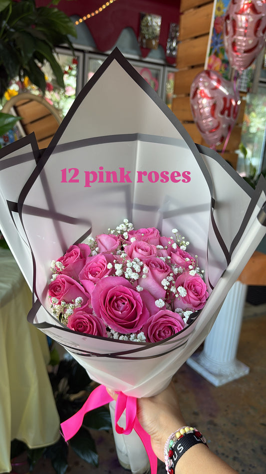 12 pink roses