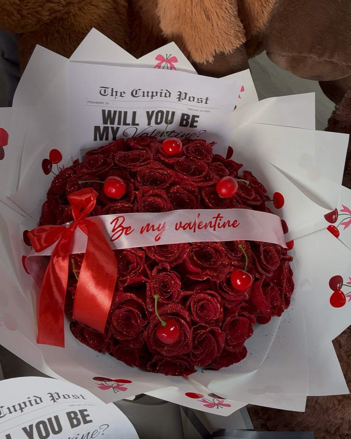 Cherry glitter rose 50 count