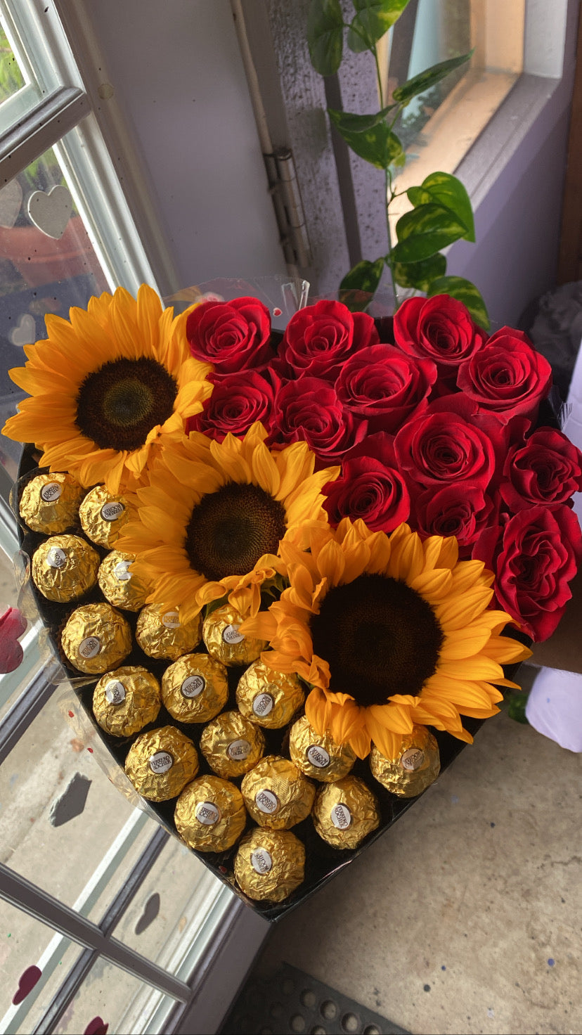 Heart box w sunflowers