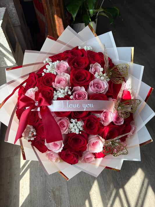 50 pink and red w gold edges