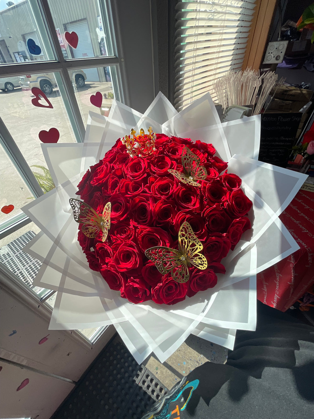Red Roses Inhouston 50 Red roses w white wrapping – Houston Flower Shop
